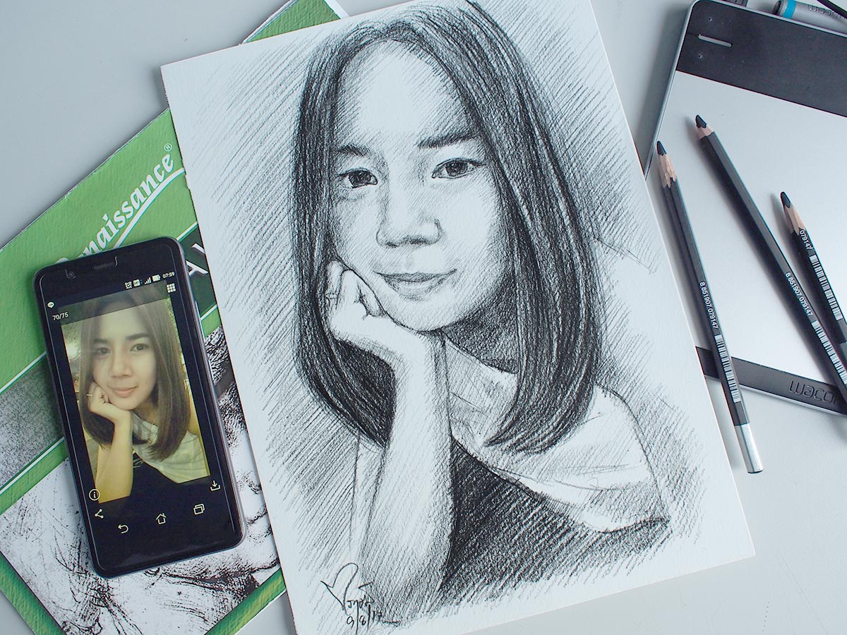 ภาพวาดลายเส้นดินสอ-วาดภาพเหมือนผู้หญิง
