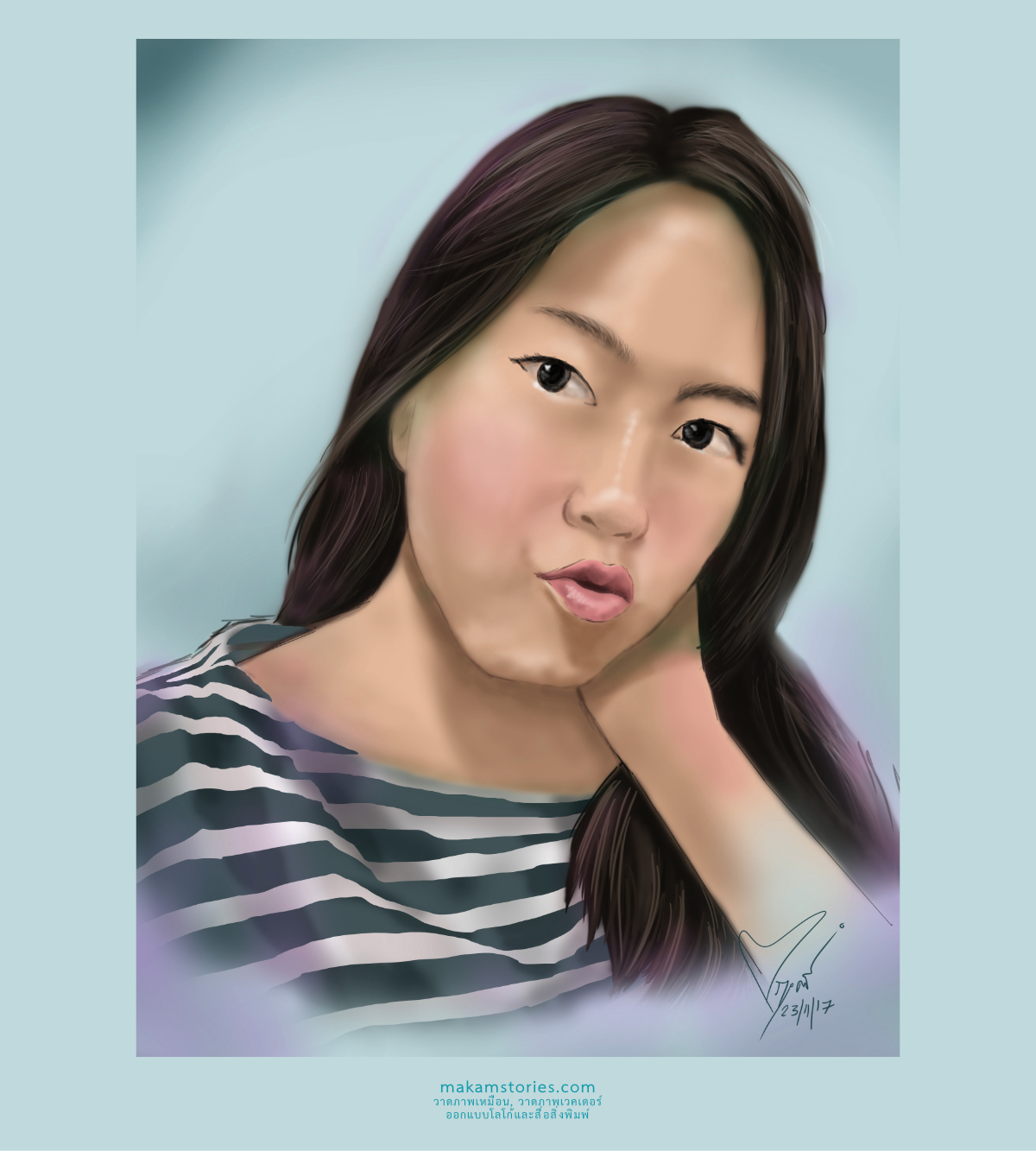 ผลงานวาดภาพเหมือนผู้หญิง ด้วยโปรแกรม Photoshop เทคนิคการเพ้นท์สี
