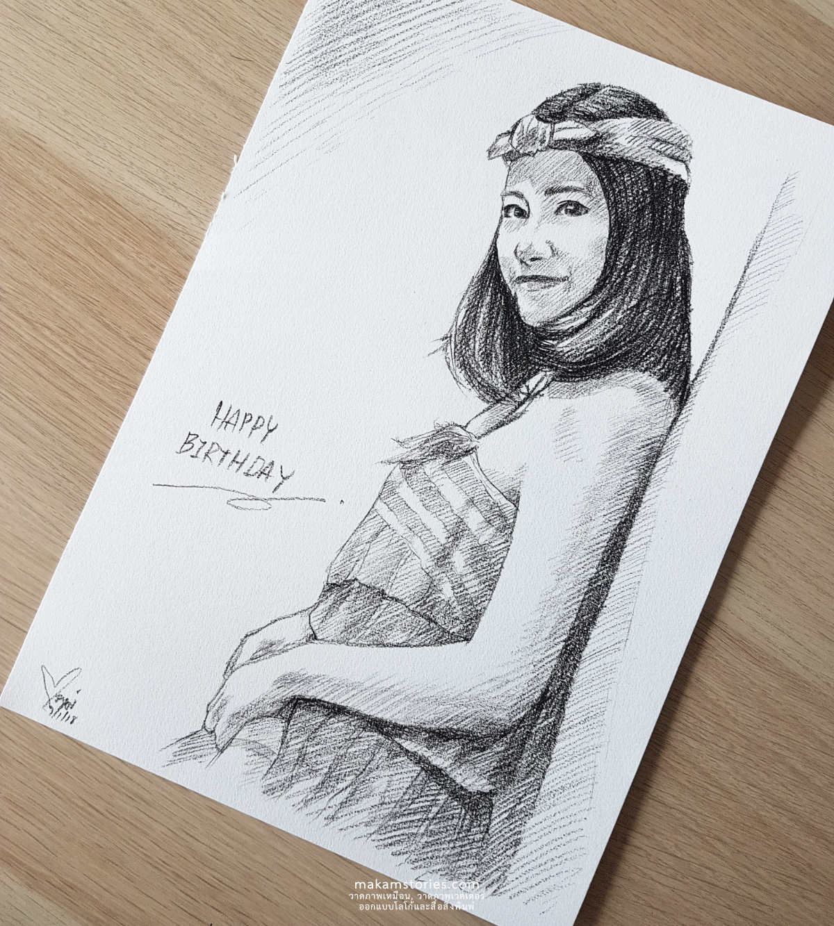ผลงานวาดภาพเหมือน Drawing ด้วยดินสอ ภาพวาดลายเส้นดินสอสำหรับของขวัญวันเกิด