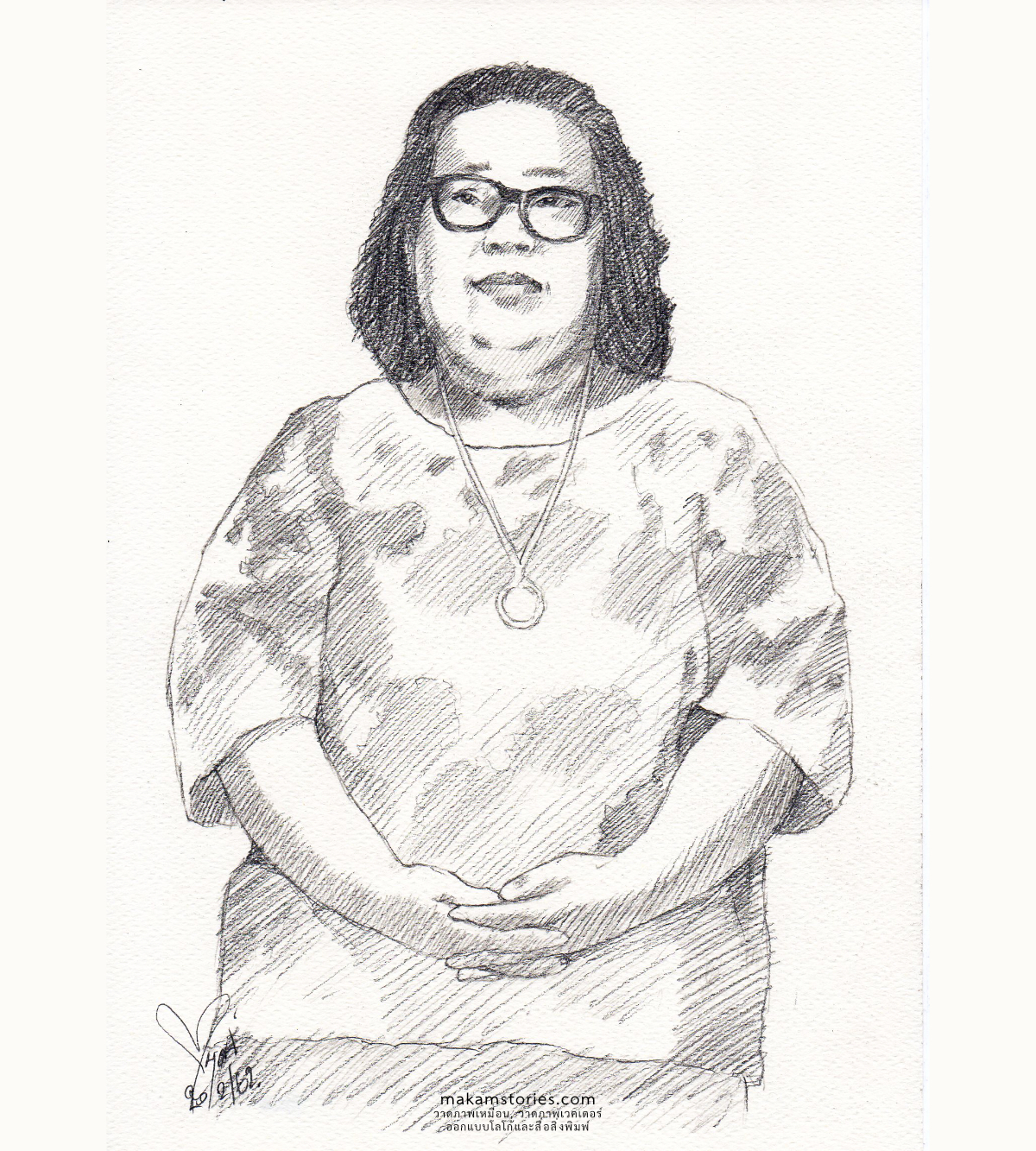 วาดภาพเหมือน Drawing สไตล์ลายเส้นดินสอ ภาพเหมือนผู้หญิง