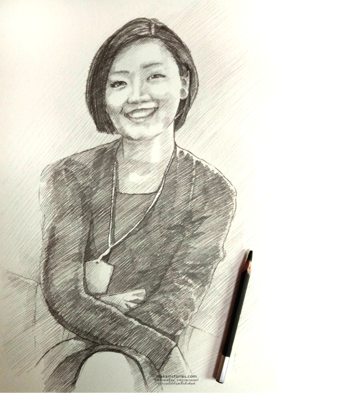 ผลงานวาดภาพเหมือนลายเส้นดินสอ ภาพเหมือนผู้หญิง