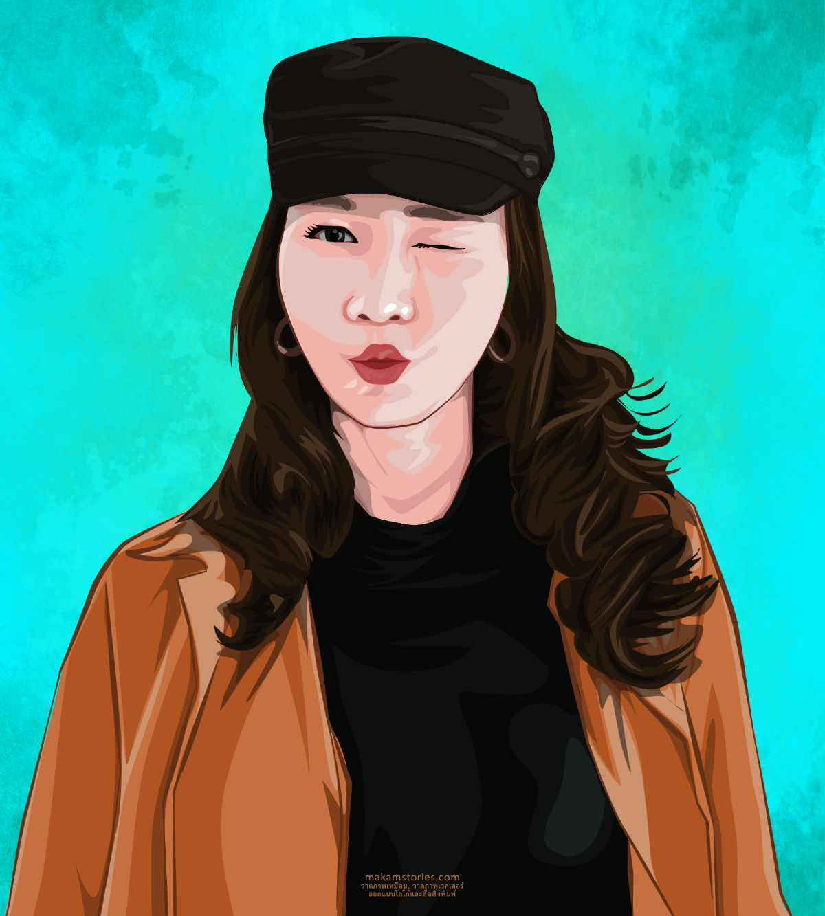 ภาพวาดสไตล์เวคเตอร์ ภาพวาดผู้หญิง Vector Portrair สีสันสดใส