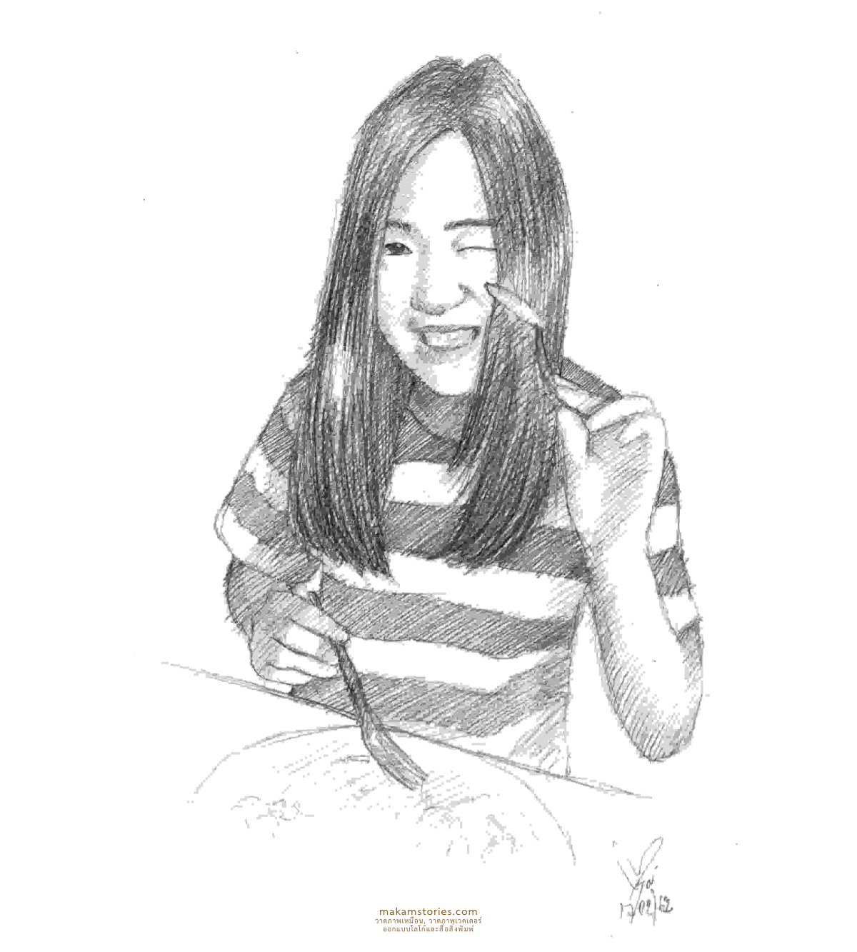 ผลงานวาดภาพเหมือนลายเส้นดินสอ ภาพเหมือนผู้หญิง
