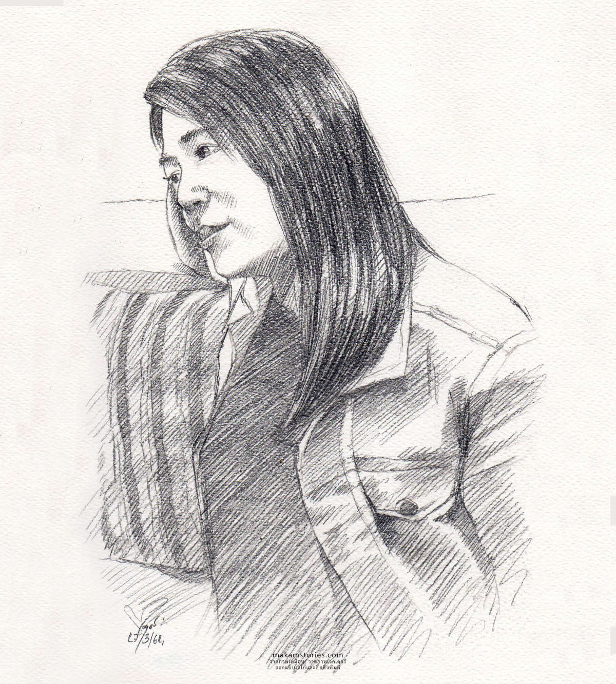 วาดภาพเหมือนลายเส้น ด้วยดินสอ ภาพเหมือนผู้หญิง