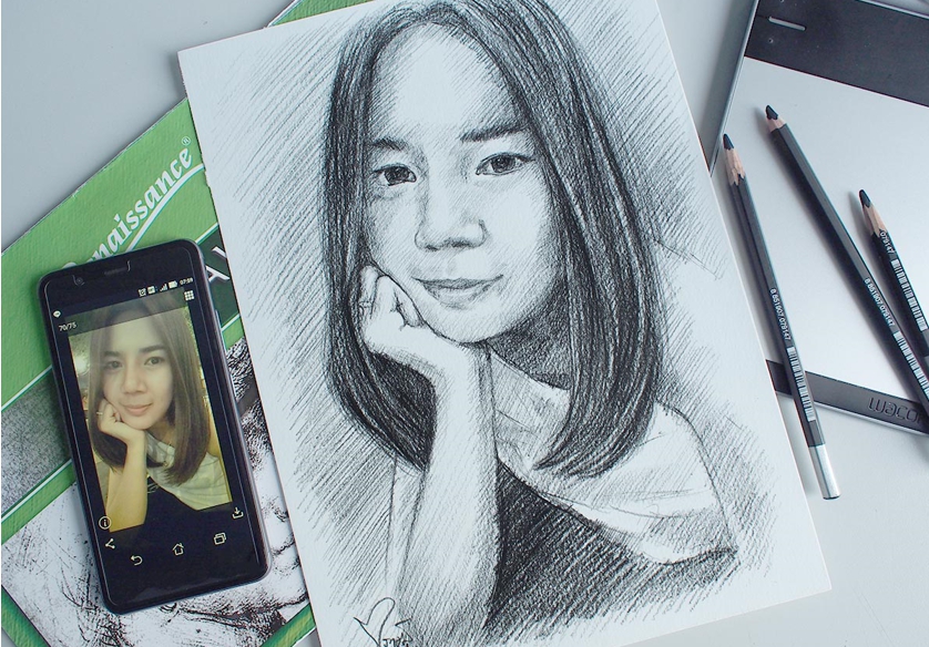 เปรียบเทียบผลงาน วาดภาพเหมือนลายเส้น กับภาพต้นแบบ