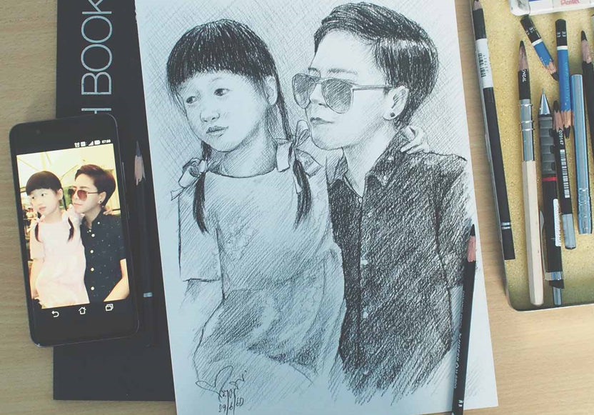 เปรียบเทียบผลงาน วาดภาพเหมือนลายเส้น กับภาพต้นแบบ