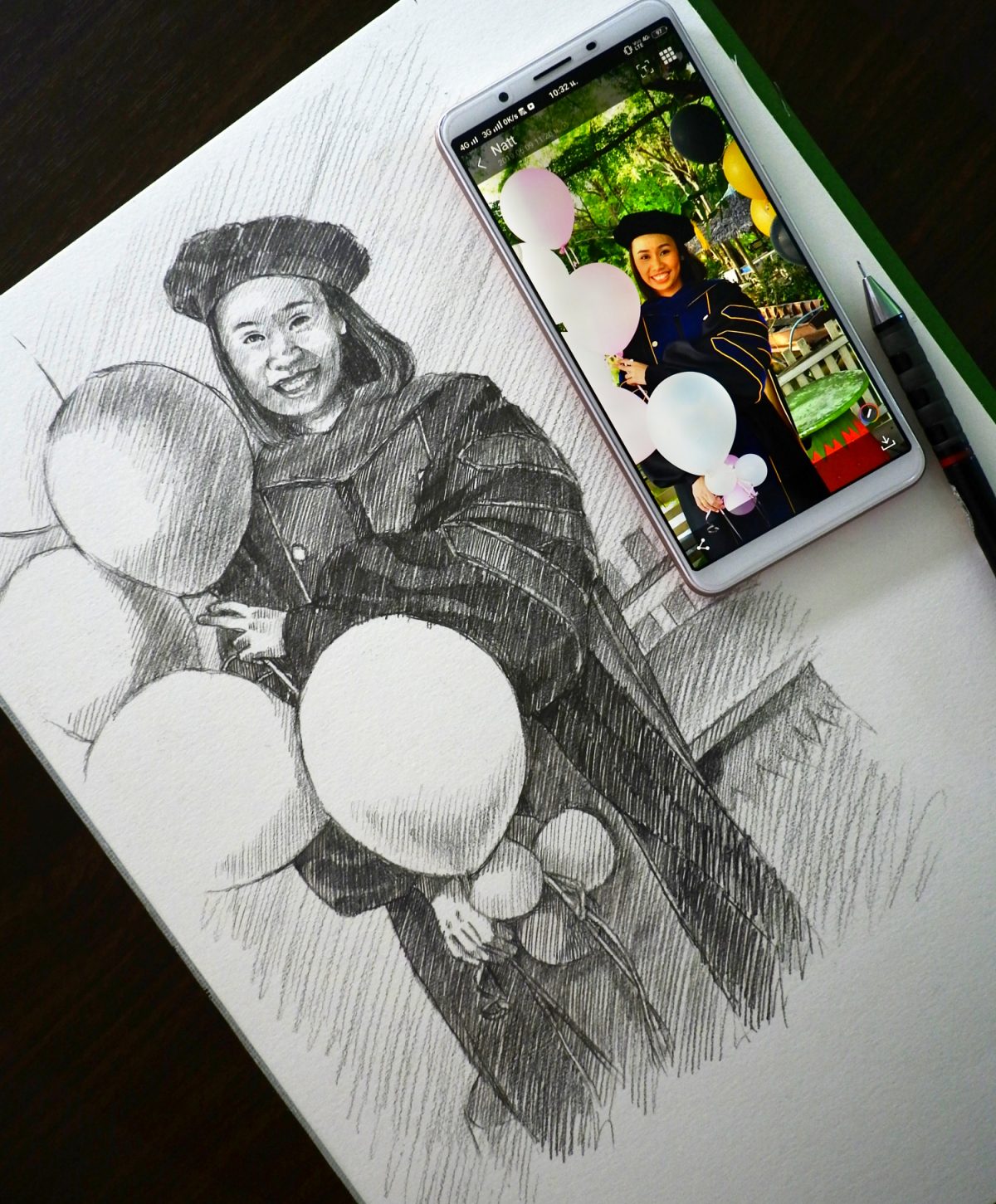 เปรียบเทียบผลงาน วาดภาพเหมือนลายเส้น กับภาพต้นแบบ