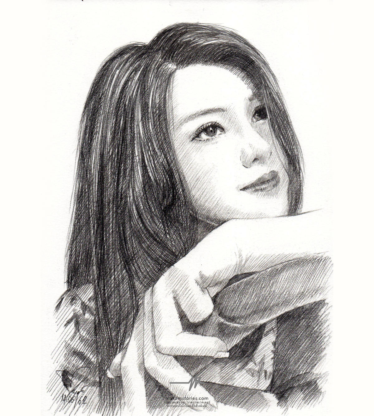 วาดภาพเหมือนลายเส้น วาดภาพดรออิ้งผู้หญิง