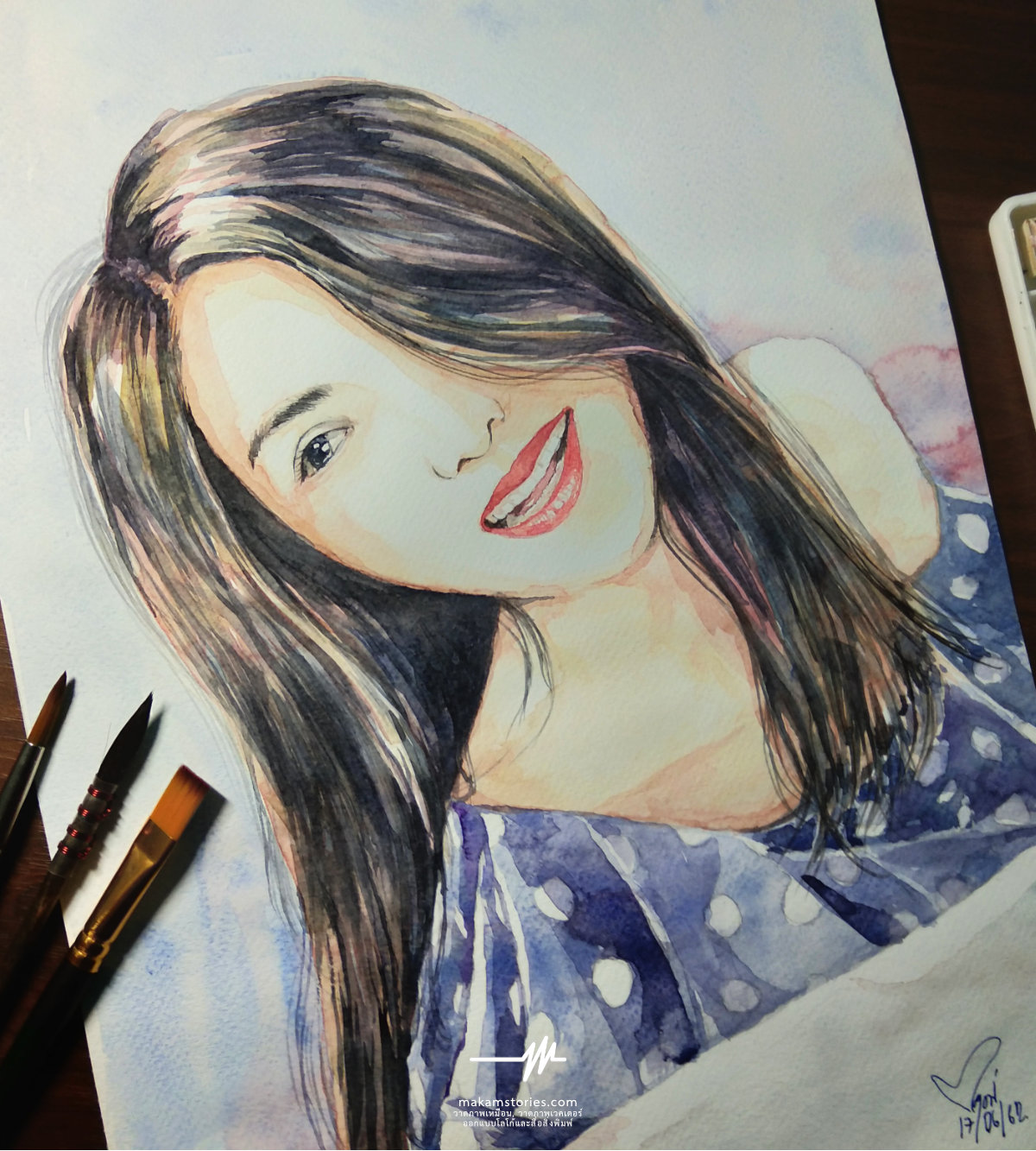 วาดภาพเหมือนบุคคลผู้หญิงด้วยสีน้ำ
