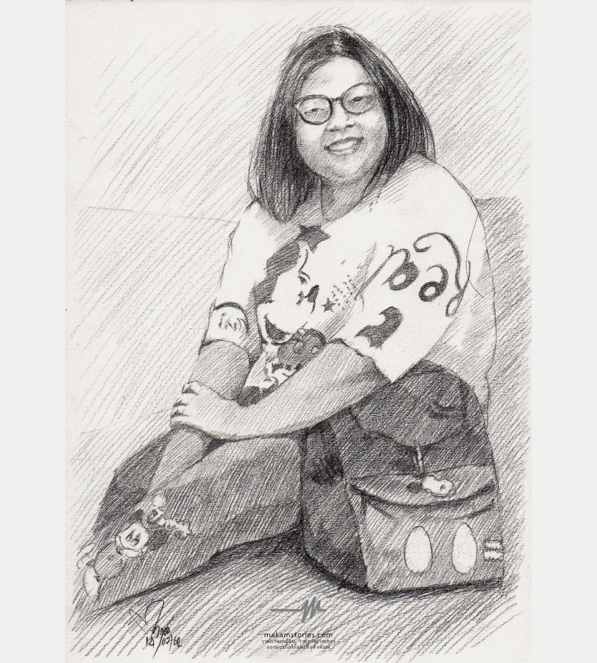 ภาพเหมือนลายเส้นดินสอ ภาพวาดดรออิ้ง (Drawing) วาดลงบนกระดาษขนาด A4