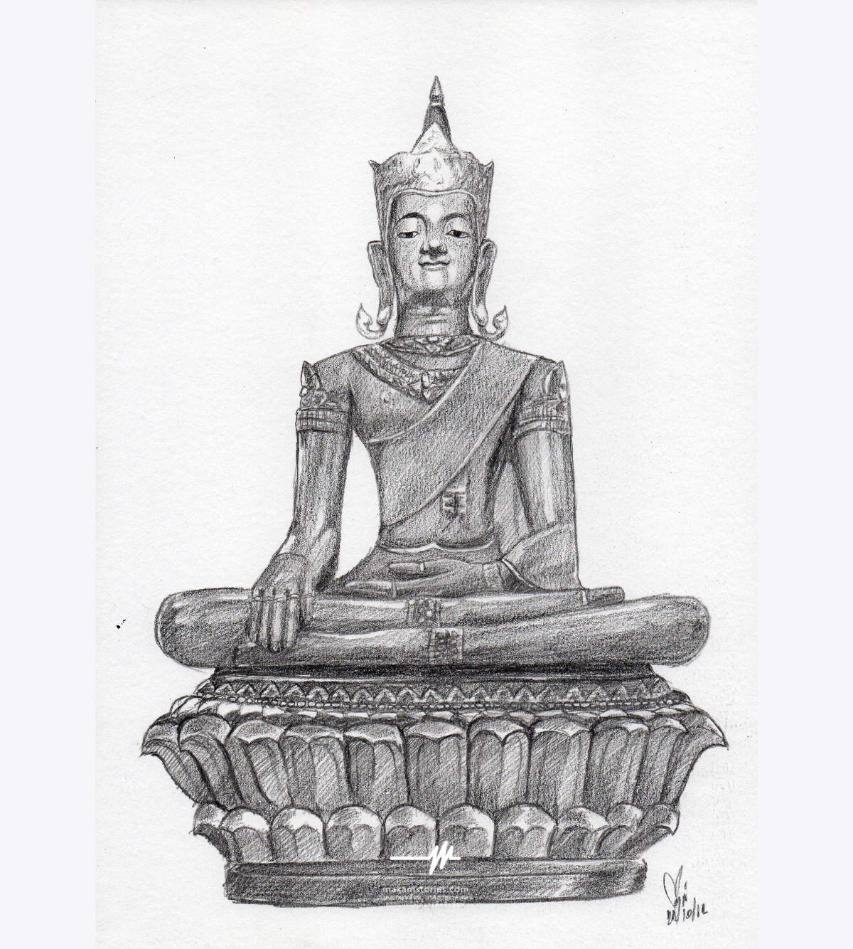 วาดภาพลายเส้นดินสอ ภาพเหมือนรูปปั้นอวโลกิเตศวร