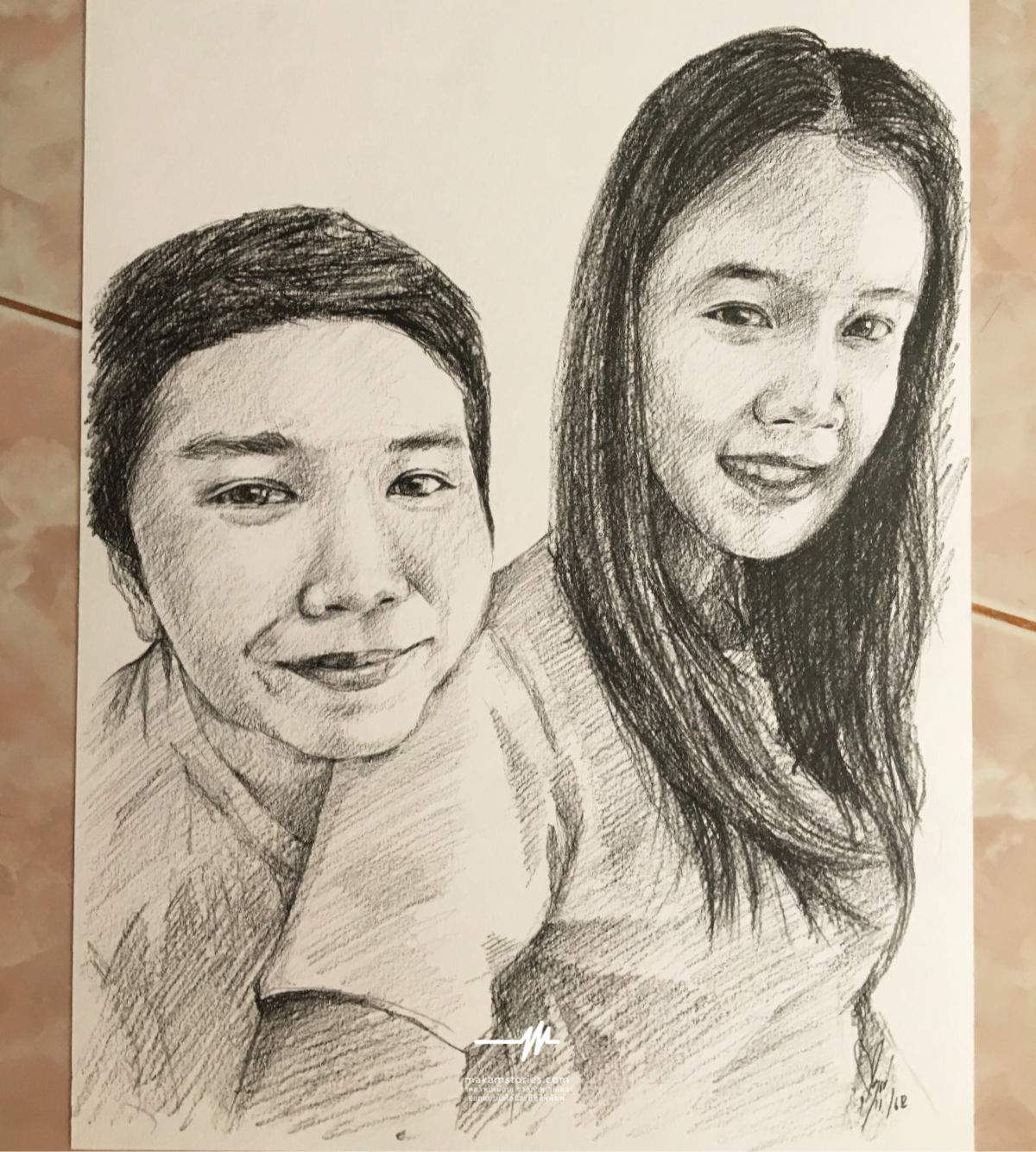 วาดภาพเหมือนลายเส้น ภาพเหมือนสไตล์ลายเส้นดินสอภาพคู่ ภาพดรออิ้ง (Drawing Portrait)