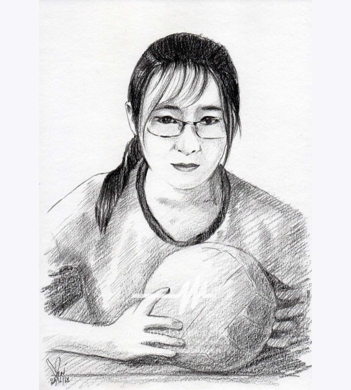 ภาพเหมือนลายเส้นดินสอ วาดภาพเหมือนผู้หญิง ภาพวาดดรออิ้ง (Drawing Portrait)