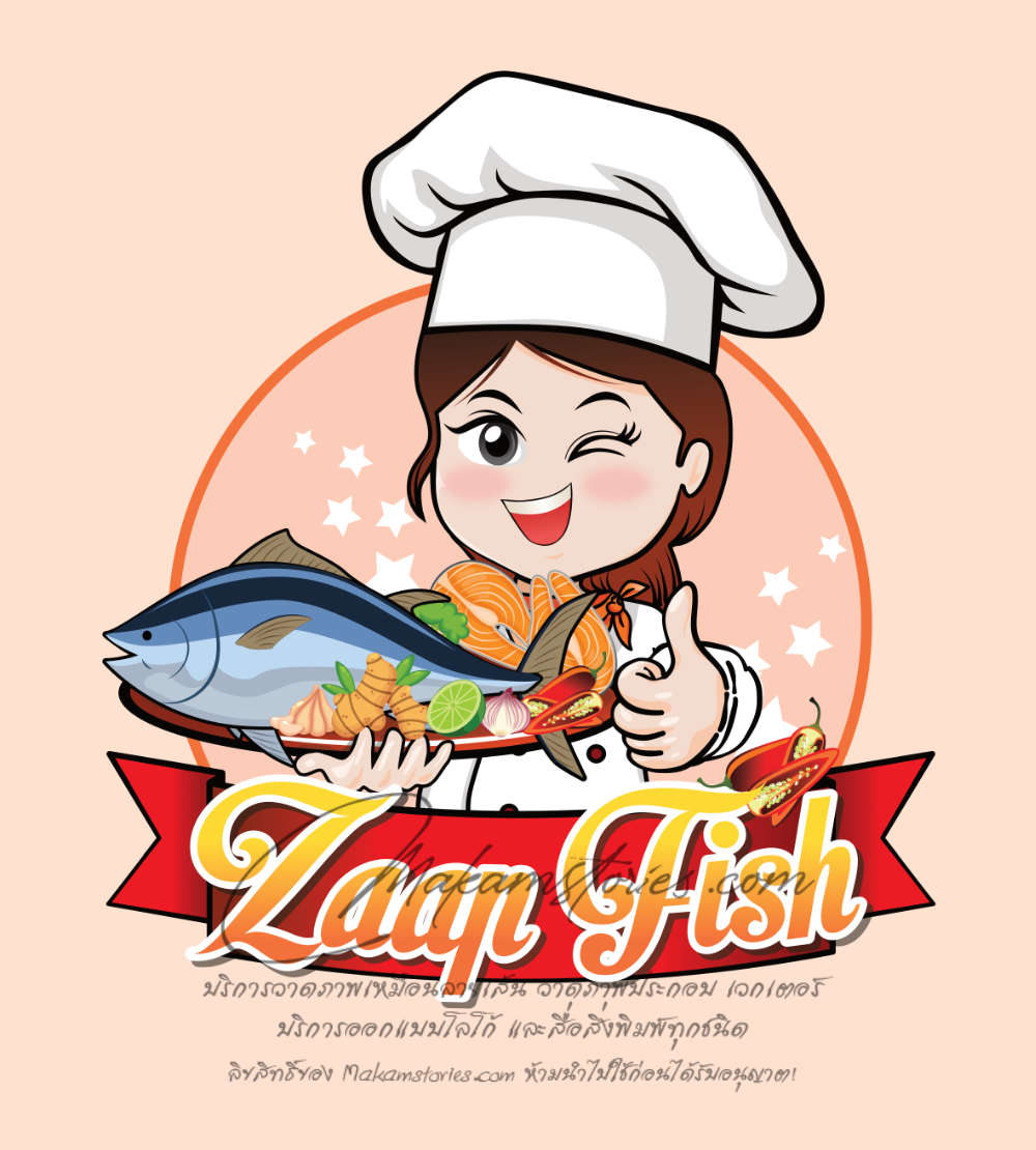 ผลงานออกแบบวาดโลโก้การ์ตูนน่ารัก โลโก้ร้านอาหารไทย (Thai Cartoon Logo)