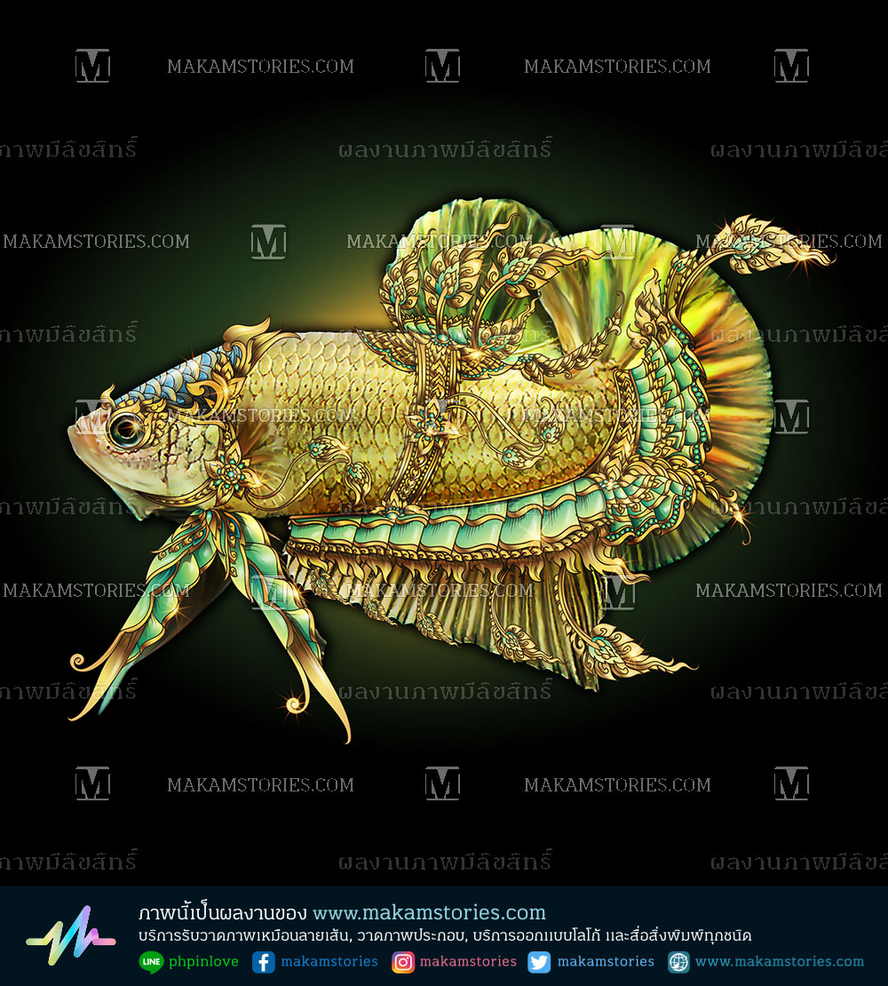 วาดภาพปลากัดลายไทย ออกแบบวาดลายปลากัดด้วย illustrator
