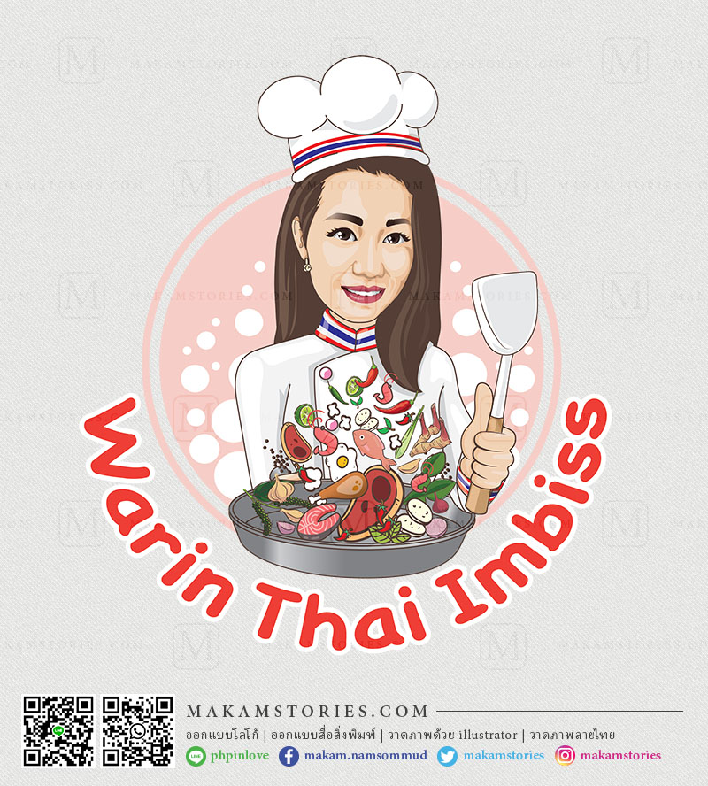 โลโก้ร้านอาหารไทยในต่างประเทศ โลโก้การ์ตูนภาพเหมือน Thai Imbiss Cartoon Logo