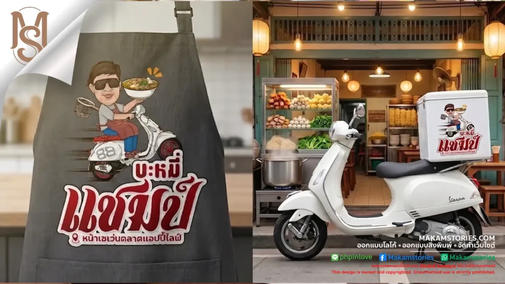 ออกแบบโลโก้ร้านก๋วยเตี๋ยว โลโก้การ์ตูนภาพเหมือนร้านบะหมี่ Cartoon Logo