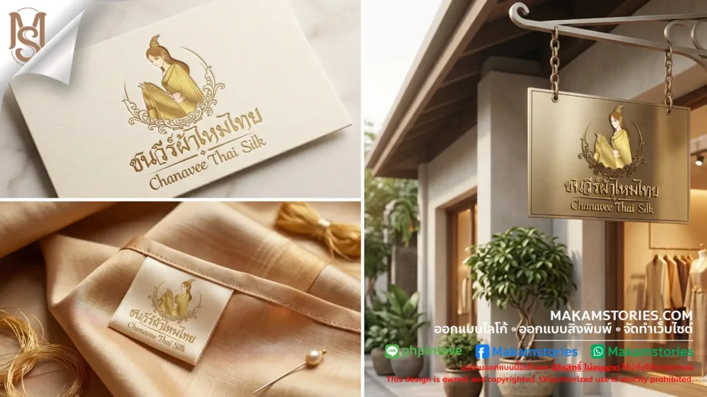 ผลงานออกแบบโลโก้ร้านผ้าไหมไทย โลโก้ผู้หญิงชุดไทย โลโก้ลายไทย โดย makamstories