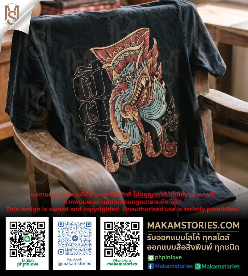 ตัวอย่างม็อกอัพงานวาดออกแบบลายสกรีนเสื้อผีตาโขน