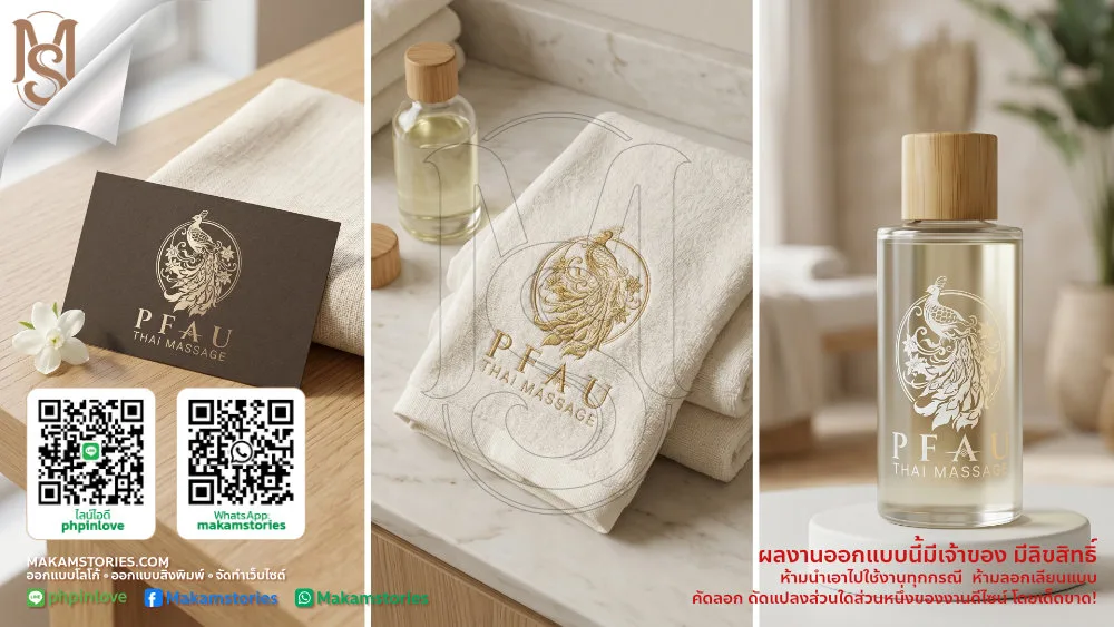 ออกแบบโลโก้ร้านนวดไทย โลโก้ลายไทยโมเดิร์น โลโก้นกยูงลายไทย ลายไทยวิจิตร โลโก้ลายไทยเรียบหรู Thai Luxury Logo | Makamstories.com