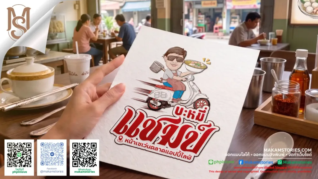 ออกแบบโลโก้ร้านก๋วยเตี๋ยว โลโก้การ์ตูนภาพเหมือนร้านบะหมี่ Cartoon Logo