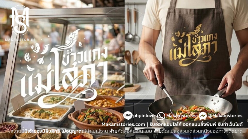 ตัวอย่างผลงานการออกแบบโลโก้ร้านอาหารตามสั่ง โลโก้ร้านข้าวแกง โลโก้ร้านอาาร ในรูปแบบสไตล์ไทยคลาสสิคโมเดิร์น โลโก้ตัวอักษรประดิษฐ์ลายไทย Thai Street Food Logo