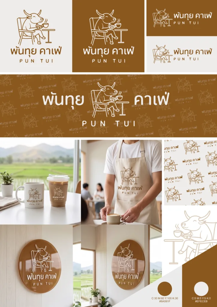 Basic Brand Guideline ออกแบบโลโก้ร้านกาแฟ โลโก้การ์ตูนมินิมอล Coffee Cafe Logo